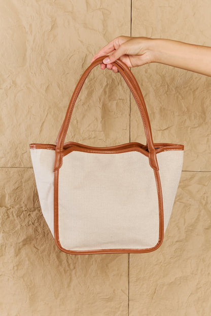 Beach Chic Faux Leather Trim Tote Bag in Ochre