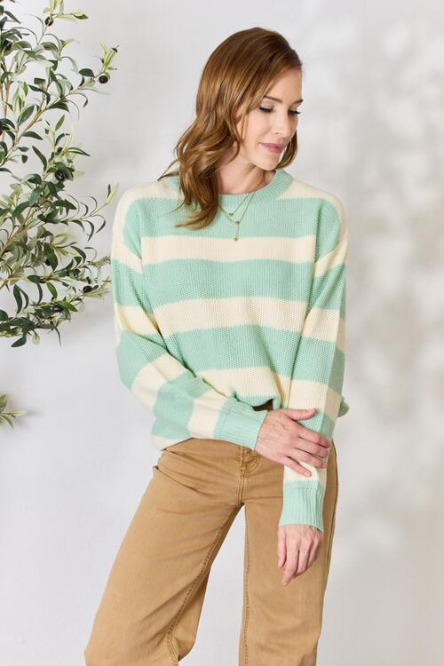 Contrast Striped Round Neck Sweater