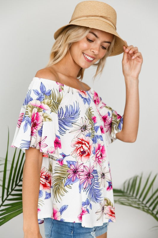 PLUS OFF SHOULDER RUFFLE SLEEVE TOP