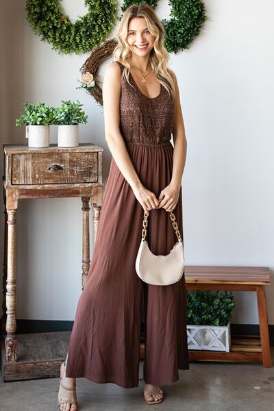 Tie Back Sleeveless Slit Wide Leg Jumpsuit