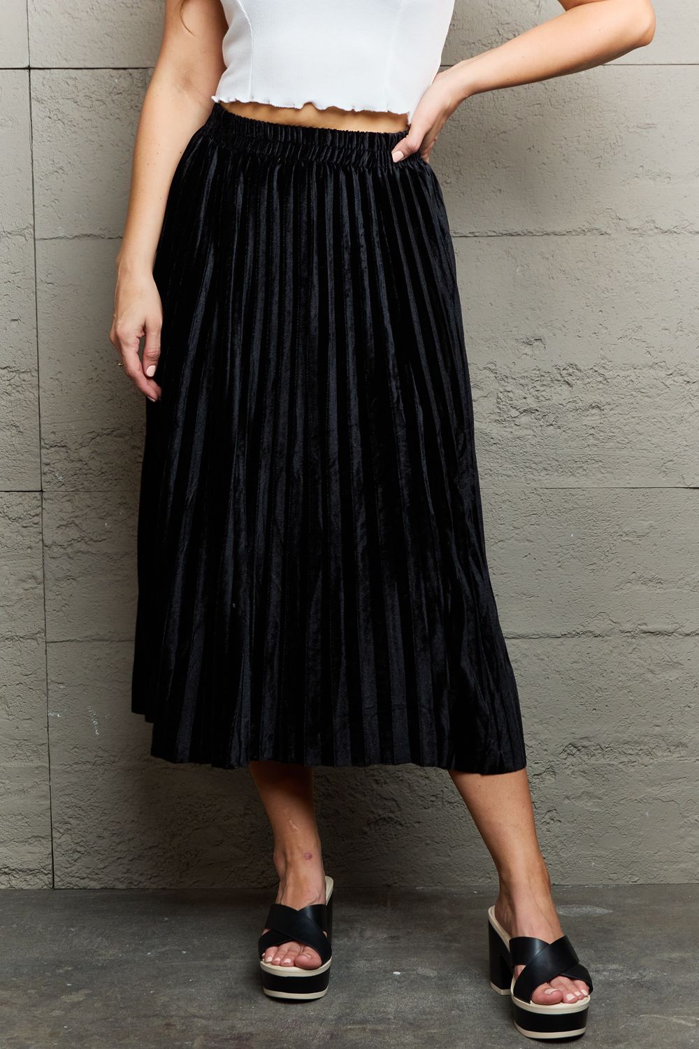 Accordion Pleated Flowy Midi Skirt