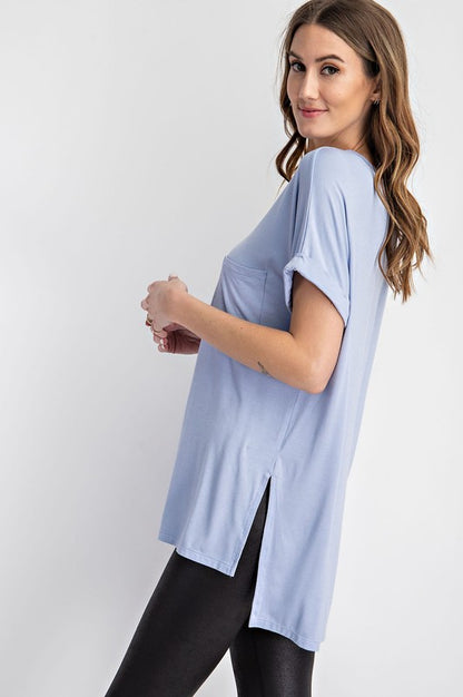 V NECK BASIC HIGH-LOW HEM TOP