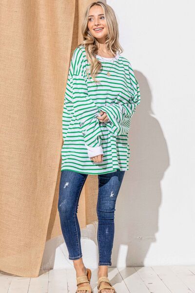 Oversized Striped Balloon Sleeve Top