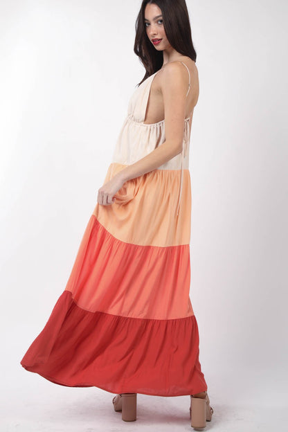 Color Block Tiered Maxi Cami Dress