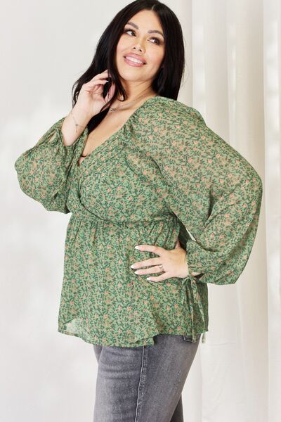 Floral Surplice Peplum Blouse