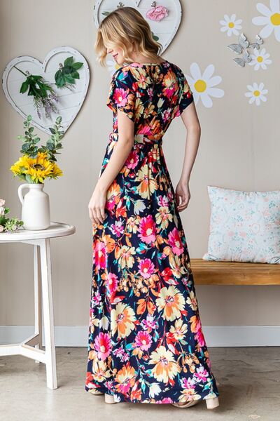 Floral Surplice Tie Waist Maxi Dress