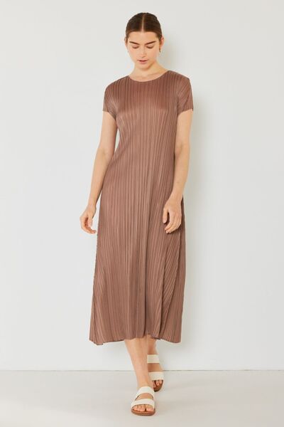 Pleated Cap Sleeve A-Line Dress