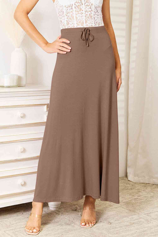 Soft Rayon Drawstring Waist Maxi Skirt Rayon