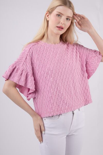 Texture Ruffle Short Sleeve Top