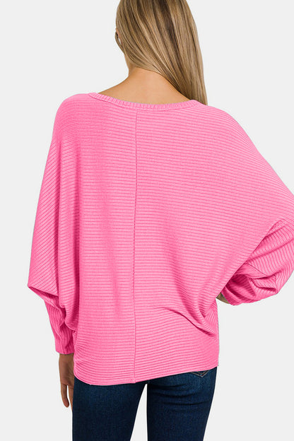 Ribbed Round Neck Long Sleeve Top