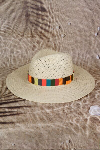 Contrast Wide Brim Straw Hat