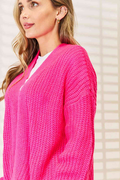 Rib-Knit Open Front Drop Shoulder Cardigan