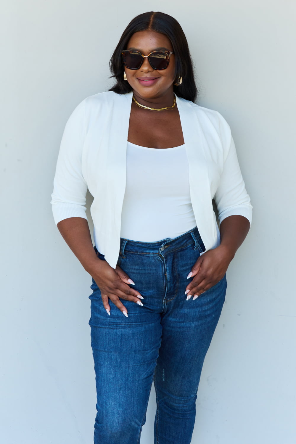 My Favorite 3/4 Sleeve Cropped Cardigan in Ivory