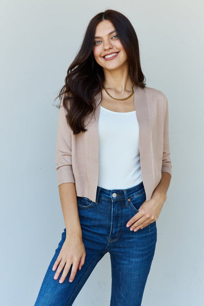 My Favorite 3/4 Sleeve Cropped Cardigan in Khaki