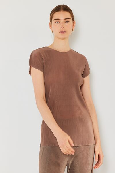 Rib Pleated Cap Sleeve Top