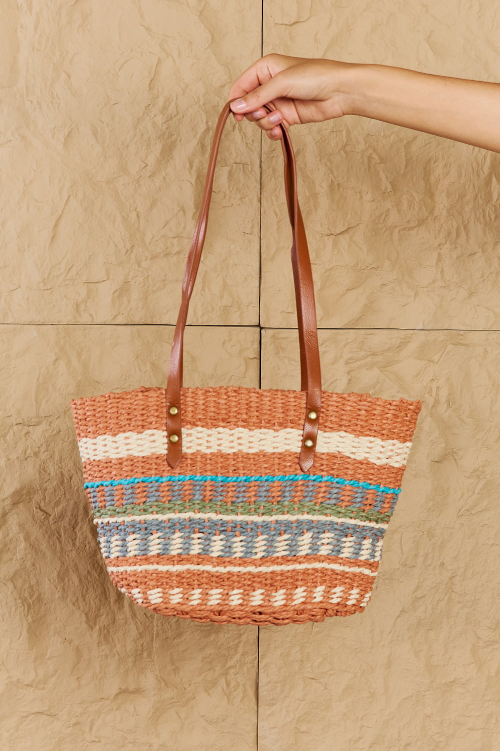 By The Sand Straw Braided Striped Tote Bag