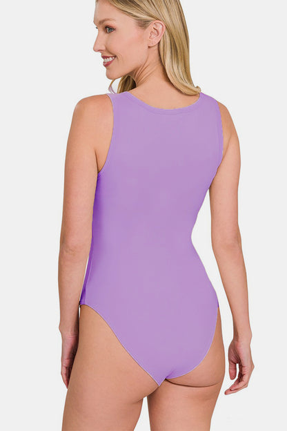 Microfiber Notched Sleeveless Bodysuit