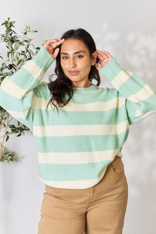 Contrast Striped Round Neck Sweater