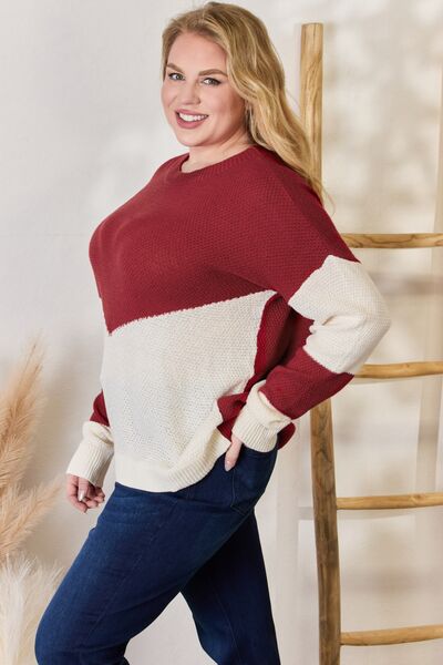 Color Block Dropped Shoulder Knit Top