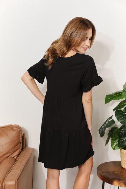 V-Neck Flounce Sleeve Tiered Dress