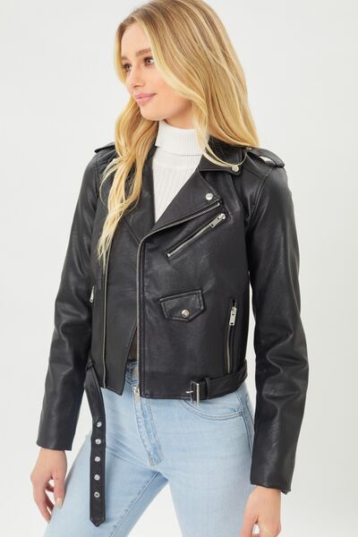 Faux Leather Zip Up Biker Jacket