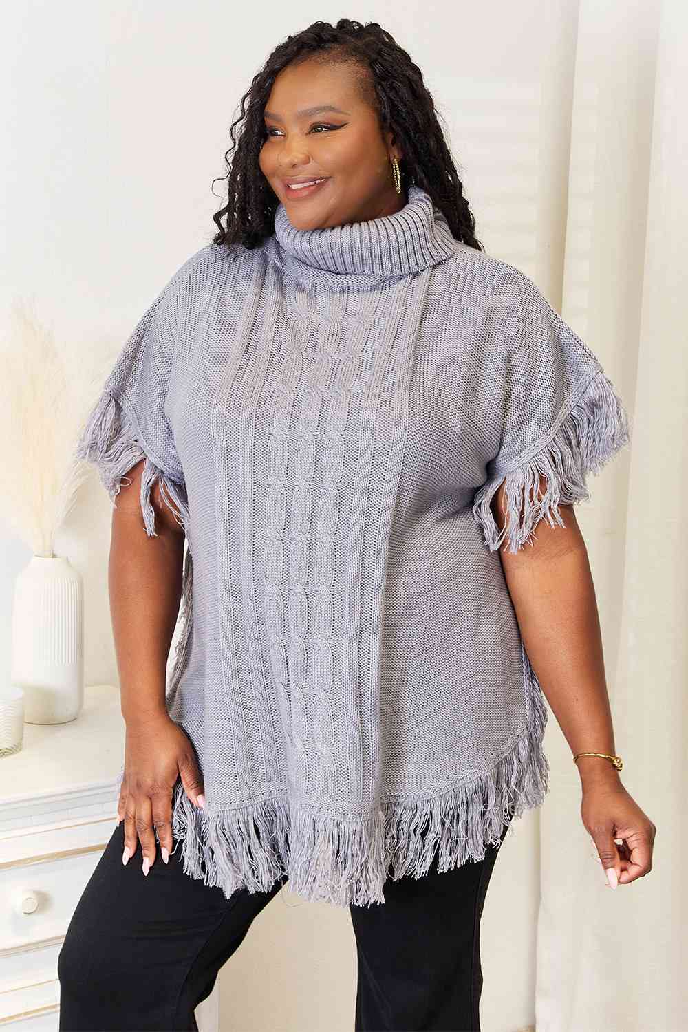 Turtle Neck Fringe Poncho