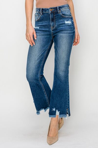 RISEN High Waist Raw Hem Flare Jeans