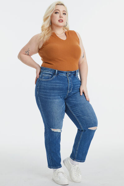 BAYEAS High Waist Distressed Washed Cropped Mom Jeans