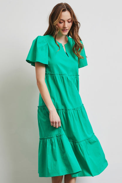 Cotton Poplin Ruffled Tiered Midi Dress