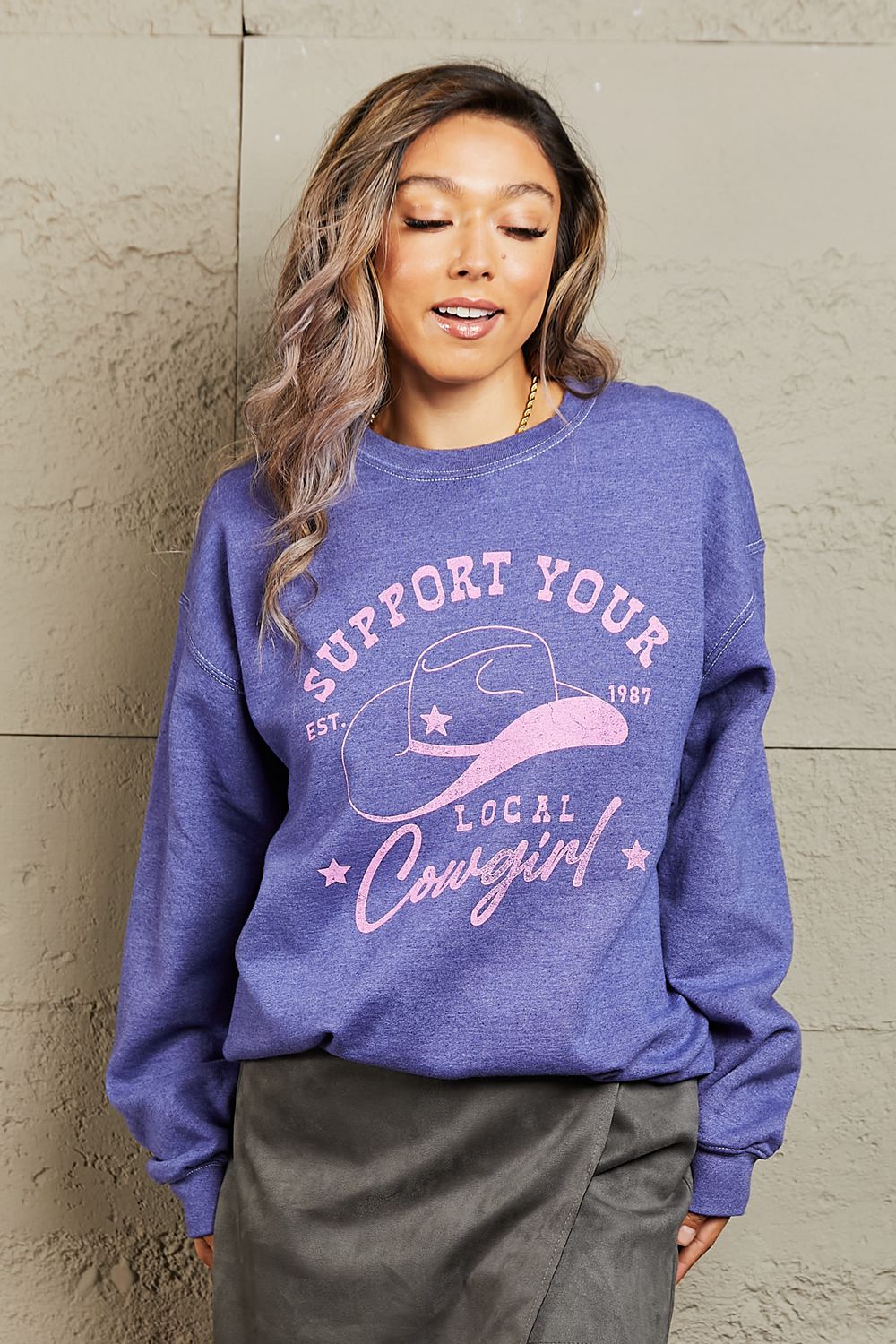 "Support Your Local Cowgirl" Oversized Crewneck Sweatshirt