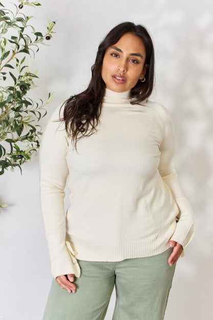 Ribbed Bow Detail Long Sleeve Turtleneck Knit Top