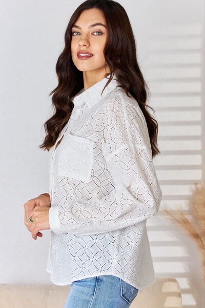 Long Sleeve Button Up Eyelet Shirt