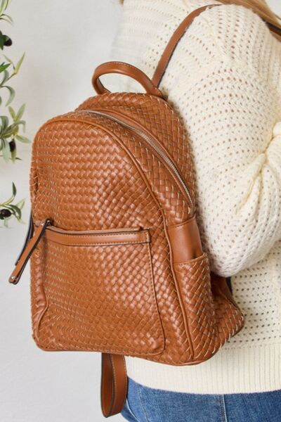 SHOMICO PU Leather Woven Backpack