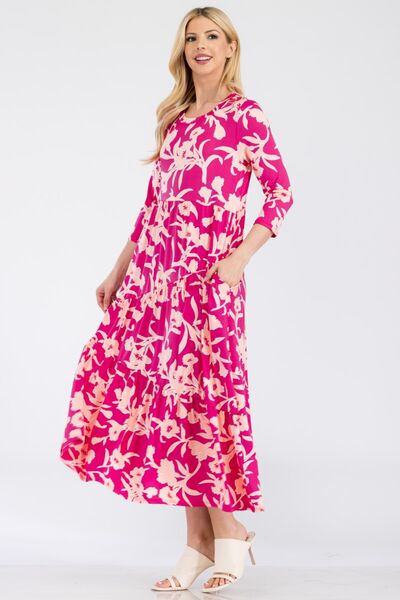 Floral Round Neck Ruffle Hem Dress