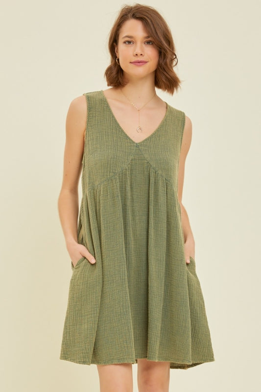 Texture V-Neck Sleeveless Flare Mini Dress