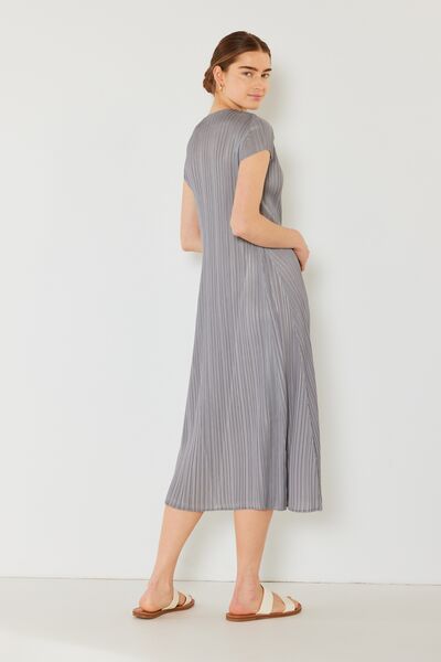 Pleated Cap Sleeve A-Line Dress