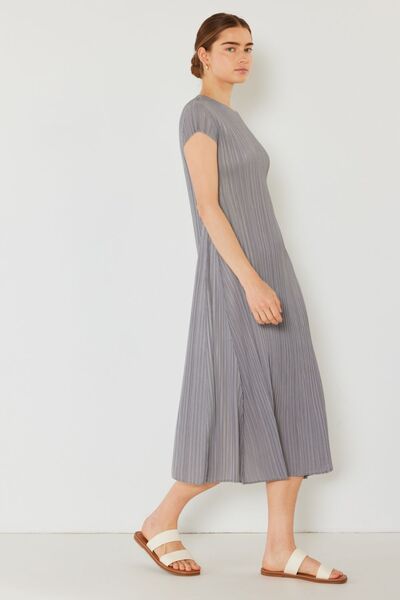 Pleated Cap Sleeve A-Line Dress