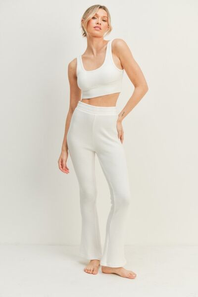 Waffle Tank and High Waist Flare Pants Set