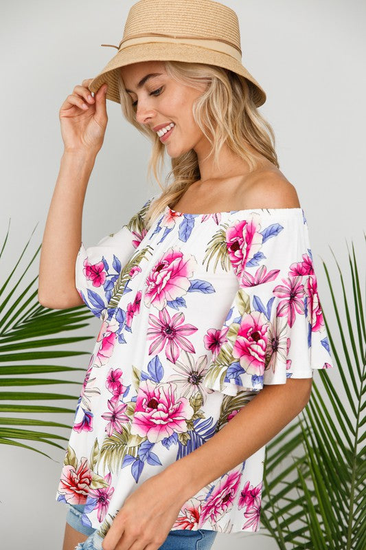 PLUS OFF SHOULDER RUFFLE SLEEVE TOP