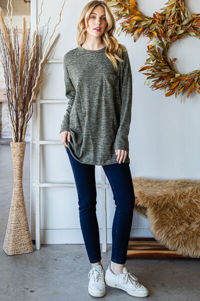 Button Side Round Neck Long Sleeve T-Shirt