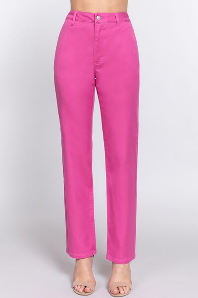 High Waist Straight Twill Pants