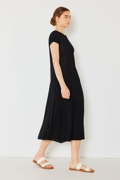 Pleated Cap Sleeve A-Line Dress