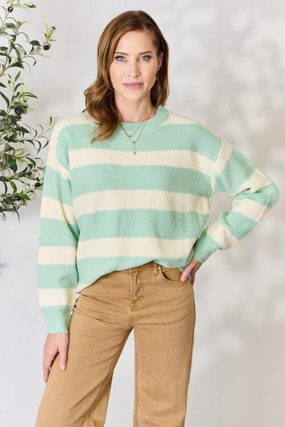 Contrast Striped Round Neck Sweater