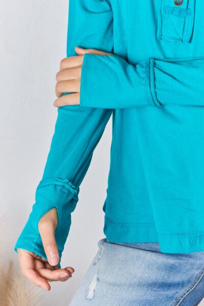 Exposed Seam Thumbhole Long Sleeve Top