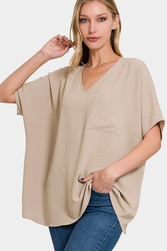 Texture V-Neck Short Sleeve Top