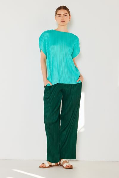 Pleated Elastic-Waist Straight Pants