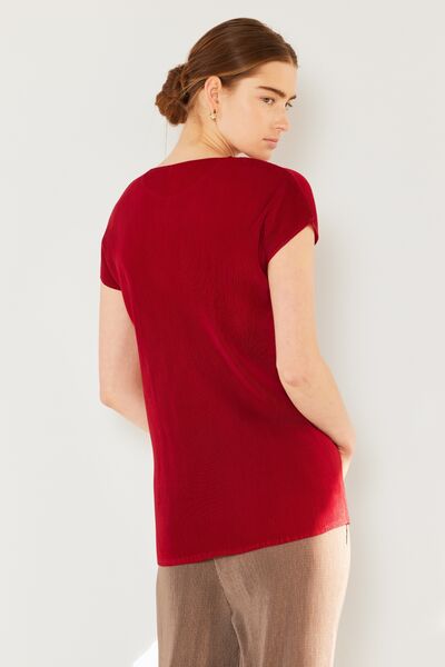 Rib Pleated Cap Sleeve Top