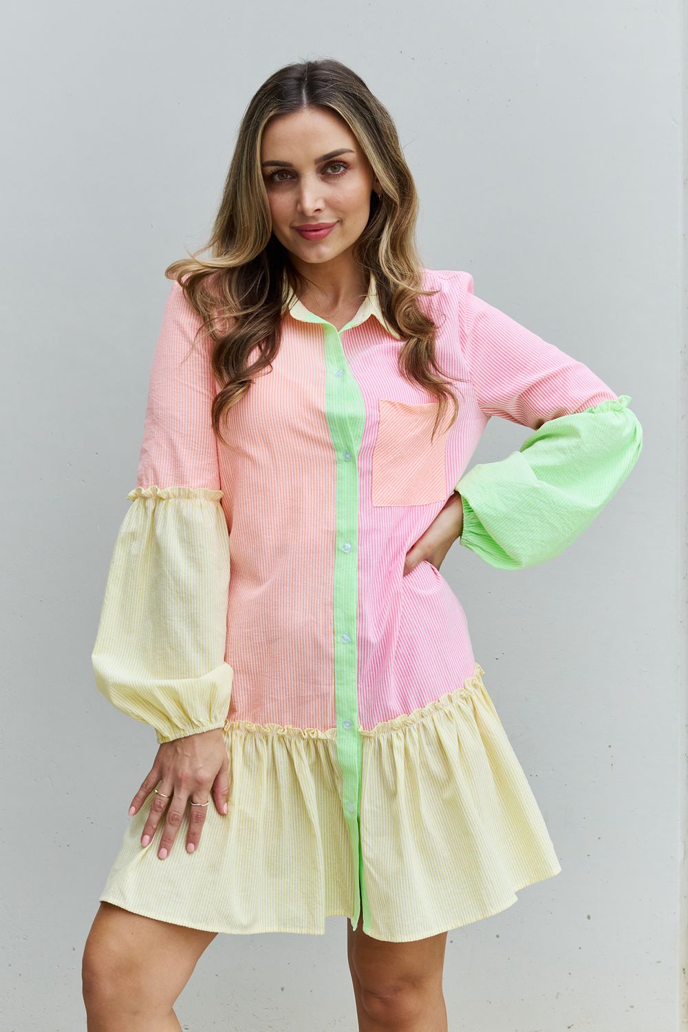 Flying Colors Colorblock Long Sleeve Shirt Dress