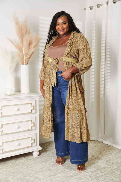 Tie Front Ruffled Duster Cardigan