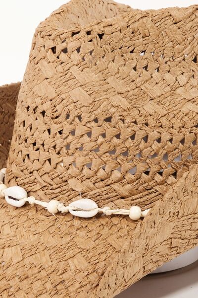 Openwork Shell Weave Straw Hat